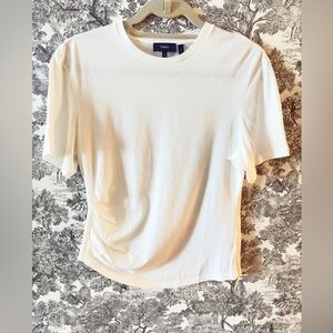 Theory Women's Side Drape White Cotton Tee Top Shirt with Ruching Medium